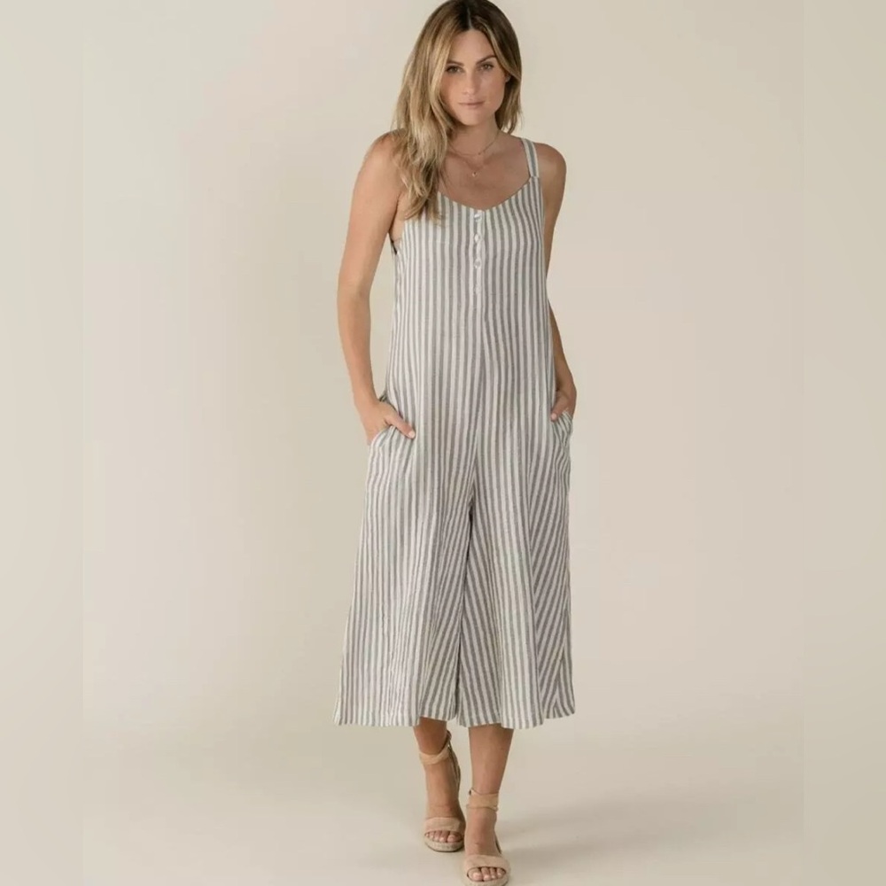 Rylee + Cru Storm Stripe Bridgette Jumpsuit Relaxed Fit Size Sm Beach Casual EUC - Picture 8 of 8